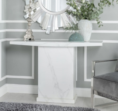 Product photograph of Turin Marble Console Table White Square Top With Pedestal Base from Choice Furniture Superstore