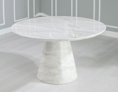 Product photograph of Carrera Marble Dining Table White 130cm Seats 4 To 6 Diners Round Top With Cone Pedestal Base from Choice Furniture Superstore
