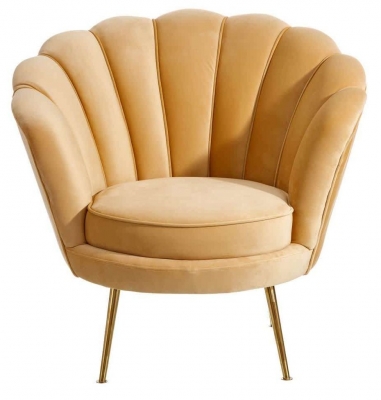Product photograph of Clearance - Plush Velvet Ochre Scalloped Shell Chair from Choice Furniture Superstore
