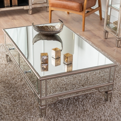 Product photograph of Antoinette Mirrored Coffee Table With Champagne Trim from Choice Furniture Superstore