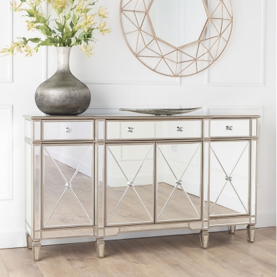 Product photograph of Antoinette Mirrored Large Sideboard With Champagne Trim from Choice Furniture Superstore