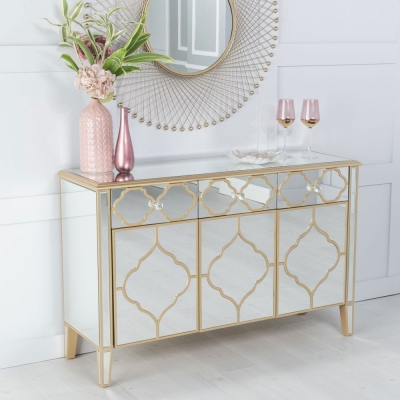 Product photograph of Casablanca Mirrored 3 Door Sideboard With Gold Trim from Choice Furniture Superstore