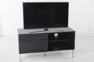 Product photograph of Clearance - Wave Mango Wood Tv Unit Black Ripple Pattern 100cm Wide Stand Upto 32in Plasma - 1 Door With 2 Shelf from Choice Furniture Superstore