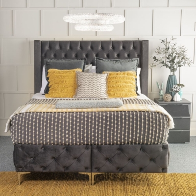 Product photograph of Oslo Dark Grey Velvet Fabric Upholstered Ottoman Storage Bed - 4ft 6in Double from Choice Furniture Superstore