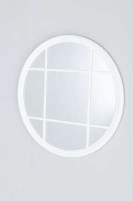 Clearance - Matt White Window Style Wall Mirror Round - Dia 100cm