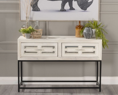 Clearance - Geo White Mirrored Console Table - 2 Drawer