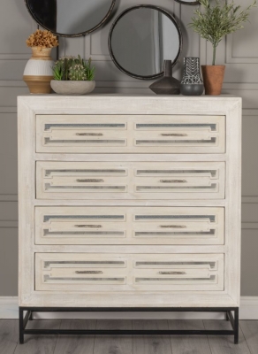 Clearance - Geo White Mirrored Chest of Drawer - 4 Drawer