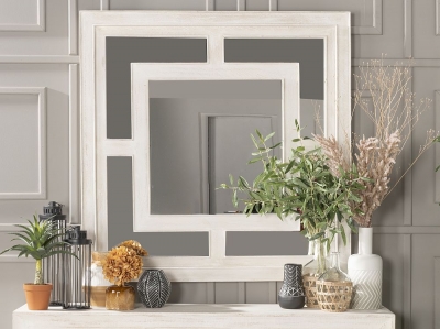 Product photograph of Geo White Washed Wall Mirror Solid Mango Wood Square - 120cm X 120cm from Choice Furniture Superstore