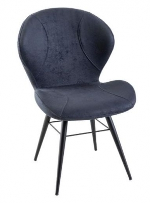 Clearance - Arctic Black Dining Chair, Velvet Fabric Upholstered with Round Black Metal Legs