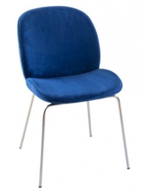 Clearance - Baron Blue Dining Chair, Velvet Fabric Upholstered with Chrome Legs