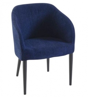 Image of Clearance - Ella Blue Dining Chair, Velvet Fabric Upholstered with Round Black Wooden Legs (Pair)