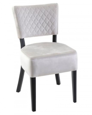 Image of Clearance - Indus Beige Dining Chair, Velvet Fabric Upholstered with Quilted Diamond Stitched and Black Wooden Legs (Pair)