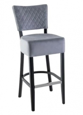 Clearance - Indus Grey Velvet Quilted Diamond Stiched Barstool with Backrest (Pair)