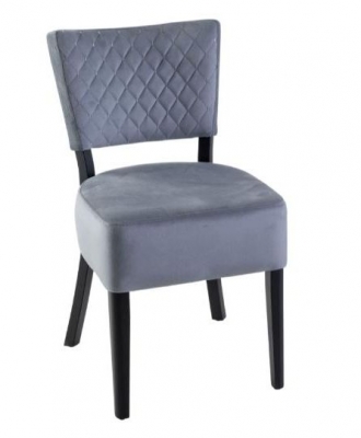 Image of Clearance - Indus Grey Dining Chair, Velvet Fabric Upholstered with Quilted Diamond Stitched and Black Wooden Legs