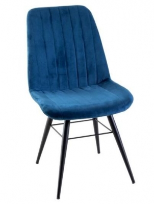 Clearance - Piano Blue Dining Chair, Velvet Fabric Upholstered with Round Black Metal Legs