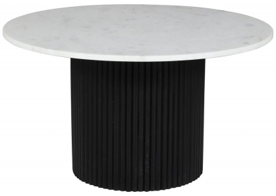 Product photograph of Carra Marble Coffee Table White Round Top With Black Fluted Ribbed Drum Base from Choice Furniture Superstore