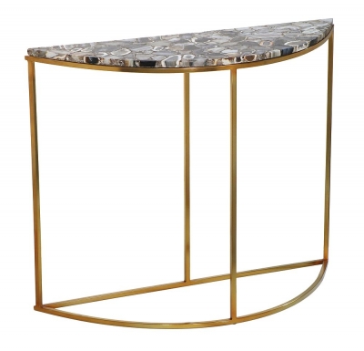 Product photograph of Agate Natural Stone Half Moon Console Table With Gold Metal Frame from Choice Furniture Superstore