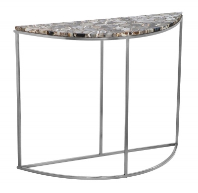 Product photograph of Agate Natural Stone Half Moon Console Table With Silver Chrome Metal Frame from Choice Furniture Superstore