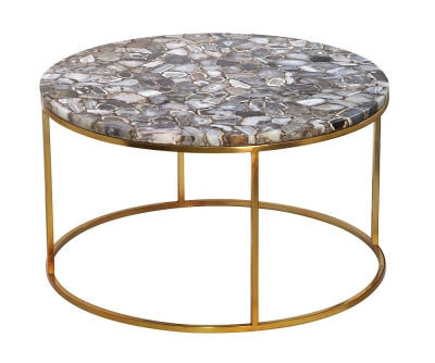 Product photograph of Agate Natural Stone Round Coffee Table With Gold Metal Frame from Choice Furniture Superstore
