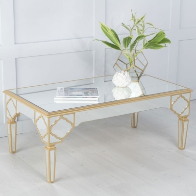 Product photograph of Casablanca Mirrored Coffee Table With Gold Trim from Choice Furniture Superstore
