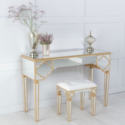 Product photograph of Casablanca Mirrored Dressing Table With Gold Trim from Choice Furniture Superstore