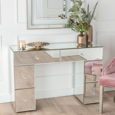 Product photograph of Chelsea Mirrored Kneehole Dressing Table - 6 Drawers from Choice Furniture Superstore