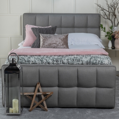 Product photograph of Cube Grey Velvet Fabric 4ft 6in Double Ottoman Storage Bed from Choice Furniture Superstore