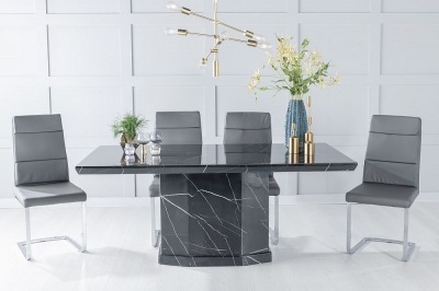 Product photograph of Naples Marble Dining Table Set Rectangular Black Top And Pedestal Base With Arabella Dark Grey Faux Leather Chairs from Choice Furniture Superstore