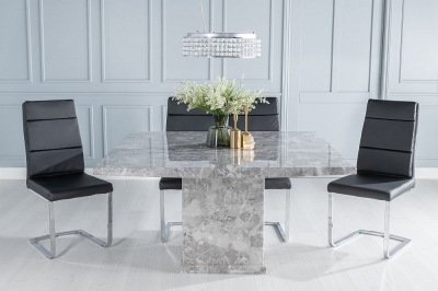 Product photograph of Turin Marble Dining Table Set Square Grey Top And Pedestal Base With Arabella Black Faux Leather Chairs from Choice Furniture Superstore