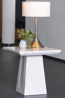 Product photograph of Milan Marble Side Table White Square Top With Triangular Pedestal Base from Choice Furniture Superstore