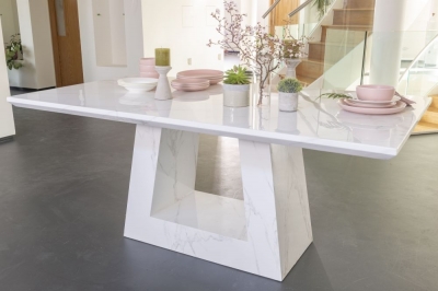 Product photograph of Milan Marble Dining Table White Rectangular Top With Triangular Pedestal Base from Choice Furniture Superstore