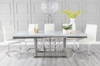 Product photograph of Vortex Marble Dining Table Set Rectangular Grey Top And Steel Chrome Base With Arabella Cream Faux Leather Chairs from Choice Furniture Superstore