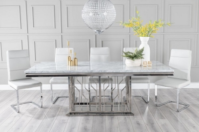 Product photograph of Vortex Marble Dining Table Set Rectangular Grey Top And Steel Chrome Base With Arabella Grey Faux Leather Chairs from Choice Furniture Superstore