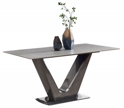 Product photograph of Camilla Armani Grey Sintered Stone Top 140cm Dining Table With V Pedestal Base from Choice Furniture Superstore
