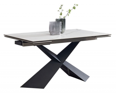 Product photograph of Hayden White Ceramic Extending Dining Table With Black Cross Base from Choice Furniture Superstore