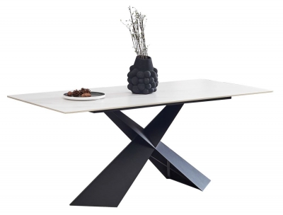 Product photograph of Merlin White Sintered Stone Top 180cm Dining Table With Black Cross Base from Choice Furniture Superstore