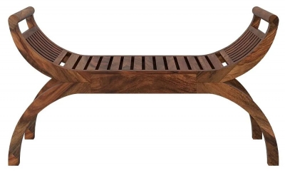 Product photograph of Ganga Sheesham Small Curve Bench Indian Wood from Choice Furniture Superstore