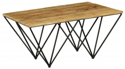 Product photograph of Clearance - Cosgrove Industrial Chic Coffee Table - Mango Wood With Black Metal Hairpin Legs from Choice Furniture Superstore