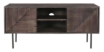 Product photograph of Clearance - Highgrove Fluted Tv Unit In Walnut Finished Mango Wood from Choice Furniture Superstore