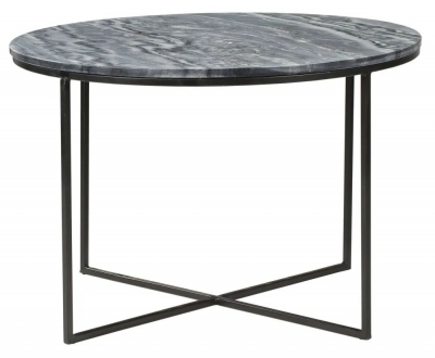 Clearance - The Glam Home Black Round Coffee Table, Marble Top