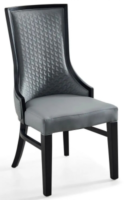 Product photograph of Zayed Grey Faux Leather High Back Dining Chair With Black Wooden Trim from Choice Furniture Superstore