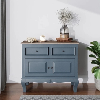 Product photograph of Clearance - Fleur French Style 2 Door Sideboard Stiffkey Blue Painted Solid Mango Wood 95cm Small Cabinet from Choice Furniture Superstore