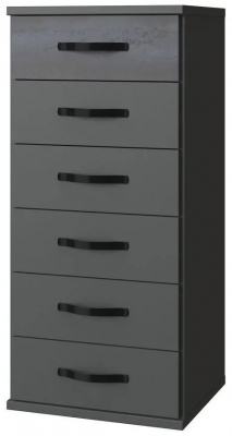 Image of IN STOCK Duo2 6 Drawer Narrow Chest, German Made Graphite Bedroom Furniture