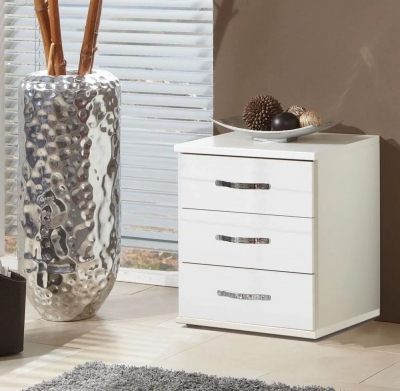Image of IN STOCK Trio 3 Drawers Bedside Cabinet, German Made White Bedroom Furniture