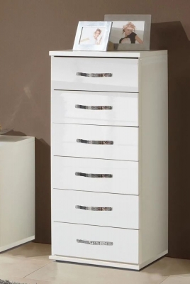 Image of IN STOCK Trio 6 Drawer Narrow Chest, German Made White Bedroom Furniture