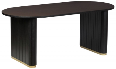 Product photograph of York Black Mango Wood 200cm Oval Dining Table With Fluted Base from Choice Furniture Superstore