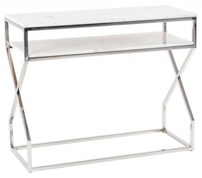 Clearance - Crossroad Marble Console Table, White Top with Stainless Steel Chrome Frame