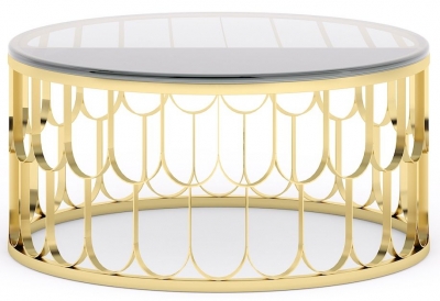 Product photograph of Belair Glass And Gold Round Coffee Table from Choice Furniture Superstore