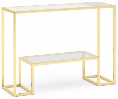 Product photograph of Clearance - Knightsbridge Glass And Gold Console Table from Choice Furniture Superstore