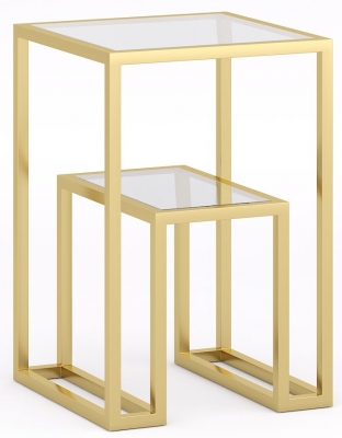Product photograph of Knightsbridge Glass And Gold Square Side Table from Choice Furniture Superstore